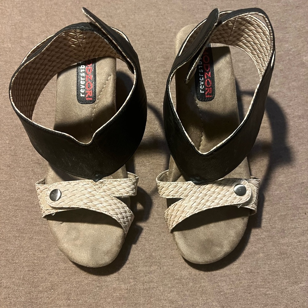 Reversible Footbed Slides with Tan Suede Top and Black Logo
